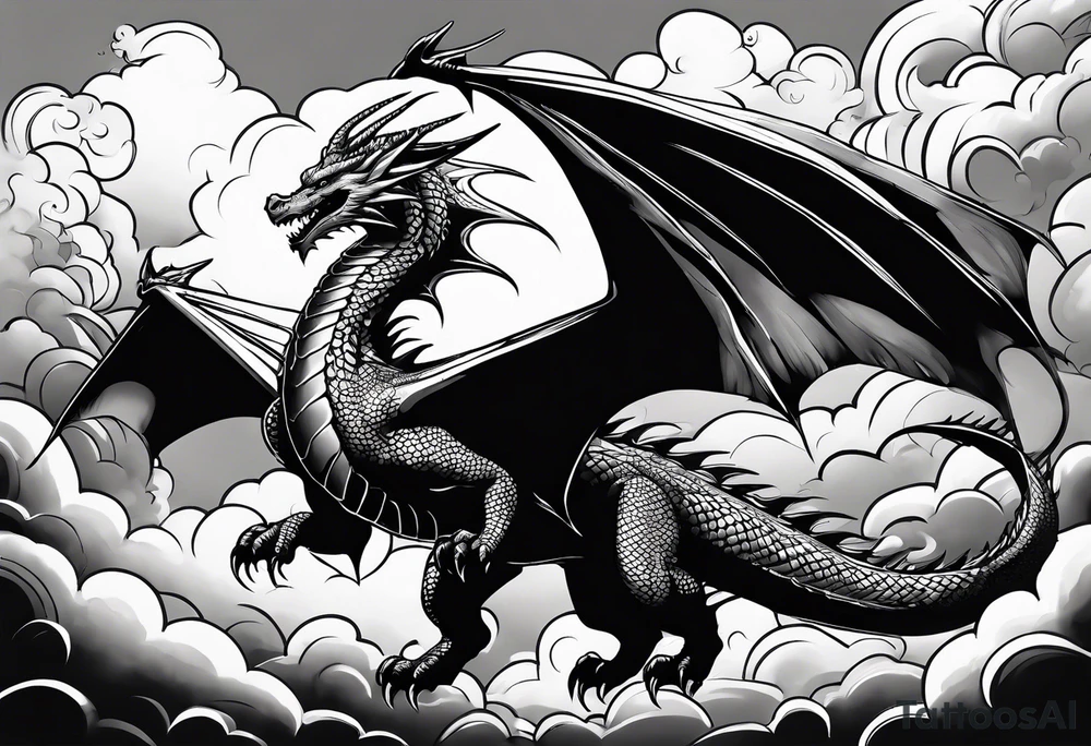 Dragon soaring through clouds tattoo idea