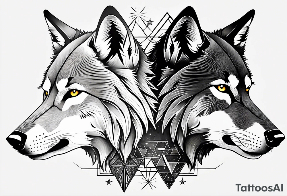 Constellation, two animal wolf, géométric tattoo idea