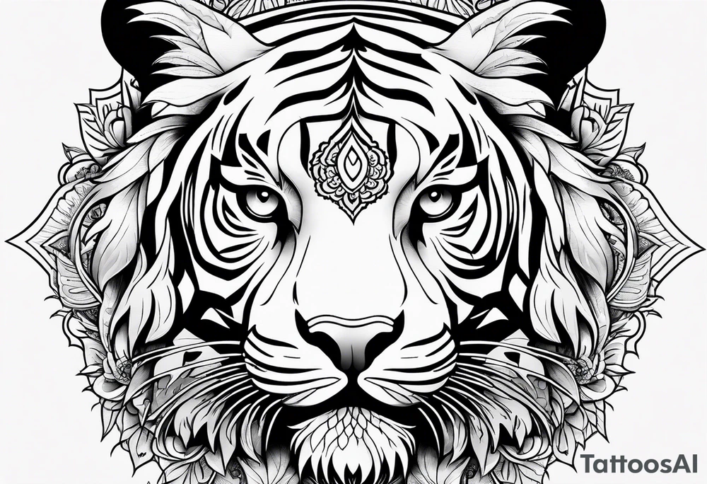 Tiger mandala flowers tattoo idea