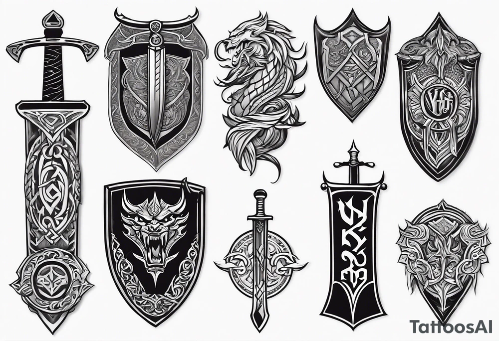 Viking sword Valhalla shield dragon tattoo idea