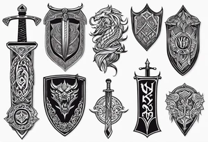 Viking sword Valhalla shield dragon tattoo idea