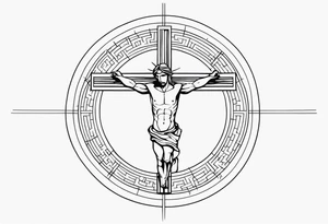 Crucified man in rom
an numerals circle tattoo idea