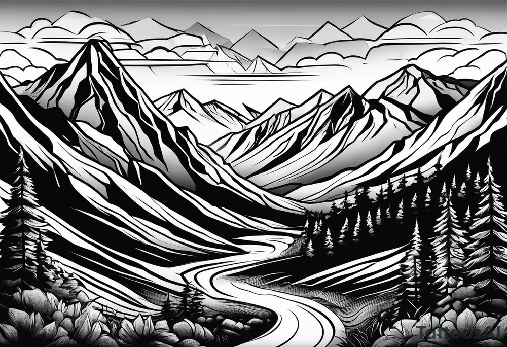 Mountain sun tattoo idea