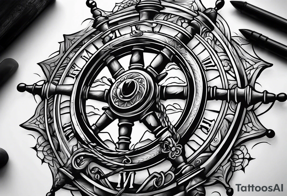 Old man turning ships wheel tattoo idea
