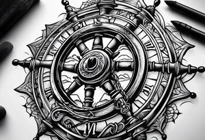 Old man turning ships wheel tattoo idea