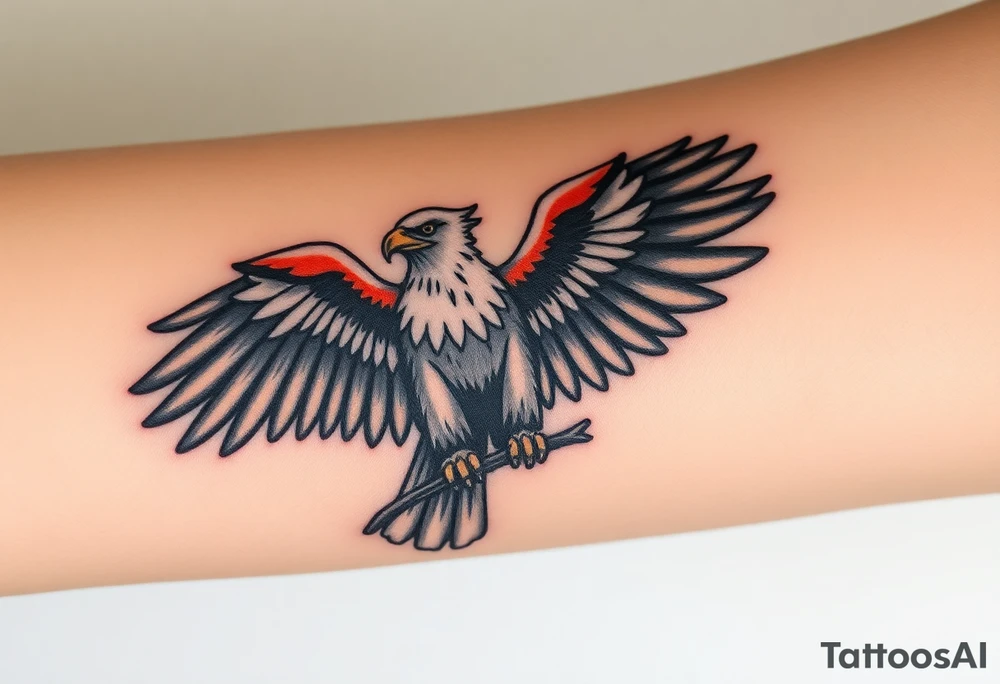 A majestic Moravian eagle perched on a branch, its wings spread wide, symbolizing freedom and strength tattoo idea