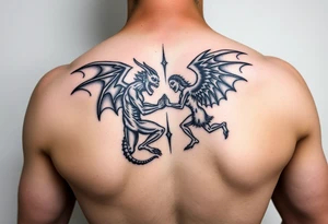 Demon vs angel fighting tattoo idea