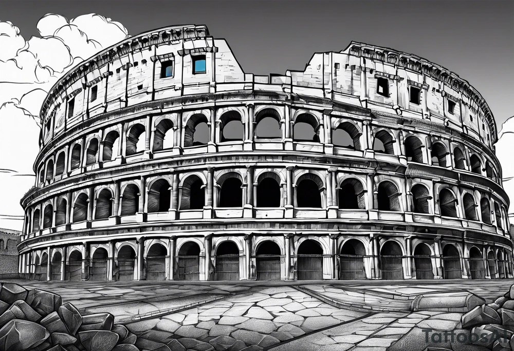 colosseum with cobble stone on ground tattoo idea