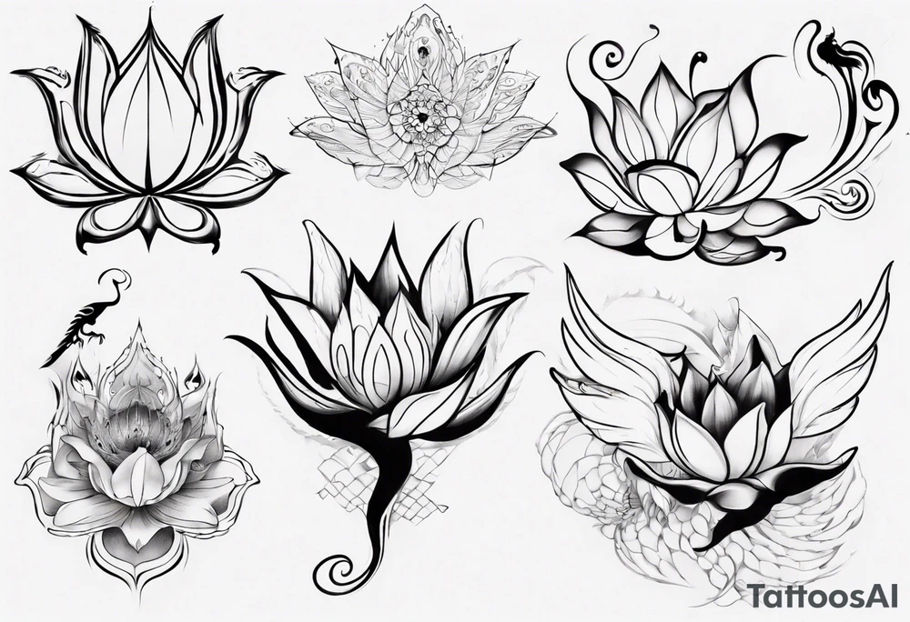 Lotus flower with phoenix tattoo idea
