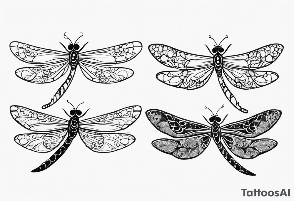 4 dragonflies flying together simple tattoo idea