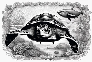 turtle and whale swimming together Hawaii tattoo idea