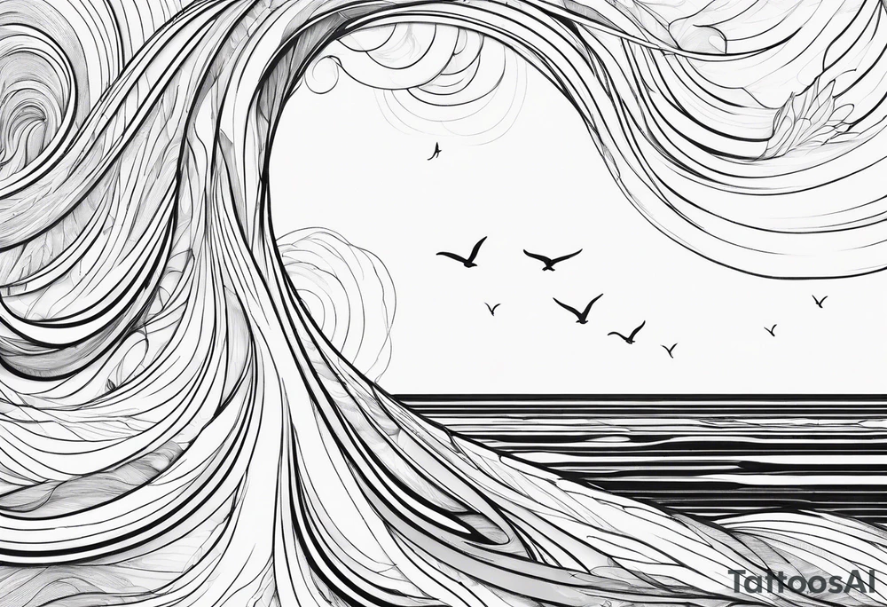 One single line Wave and starfish tattoo idea