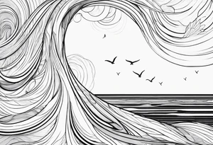 One single line Wave and starfish tattoo idea