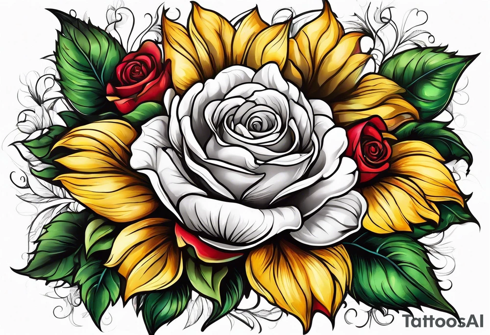 animal flower rose, sunflower, tattoo idea