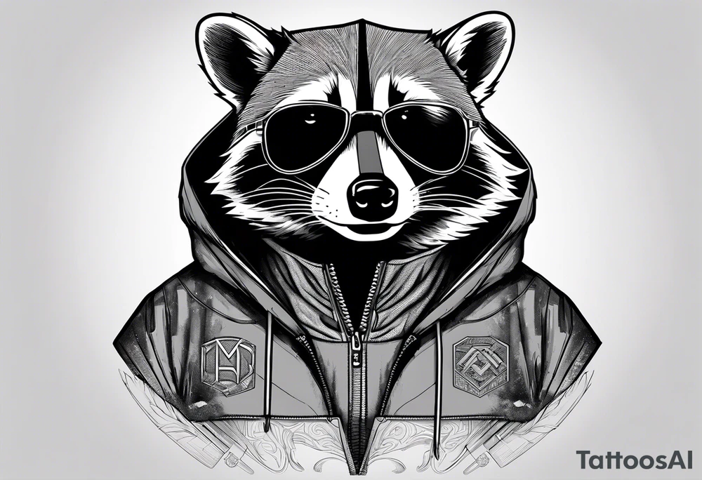 raccoon wearing a Superman hoodie tattoo idea