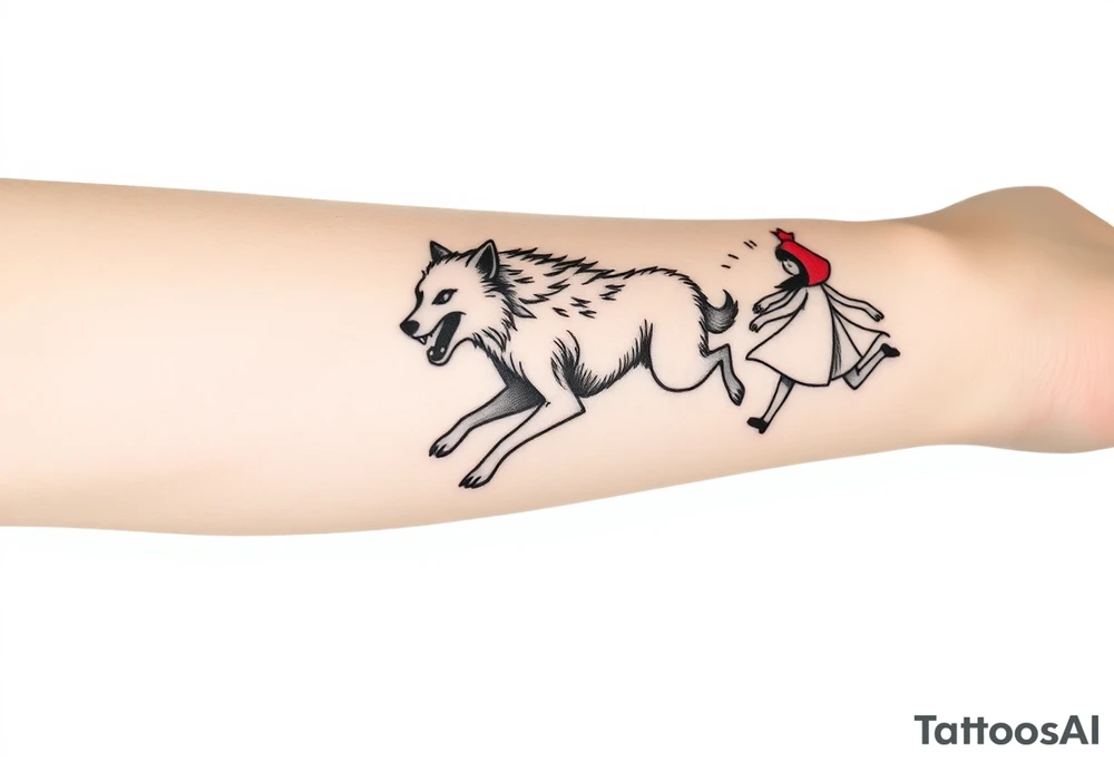 Big bad wolf running after little red riding hood tattoo idea