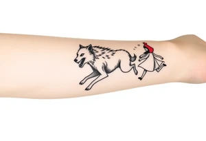Big bad wolf running after little red riding hood tattoo idea