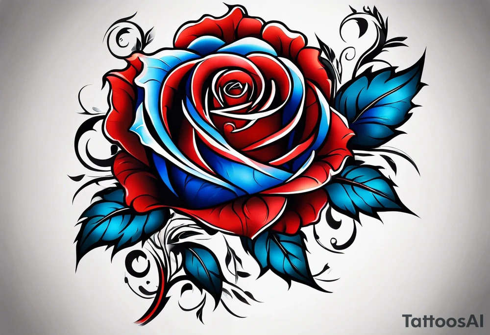 Phoenix Colored blue and red roses tattoo idea