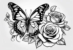 Butterfly flying with roses & filligree tattoo idea