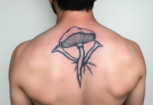 teschio con radici di funghi tattoo idea