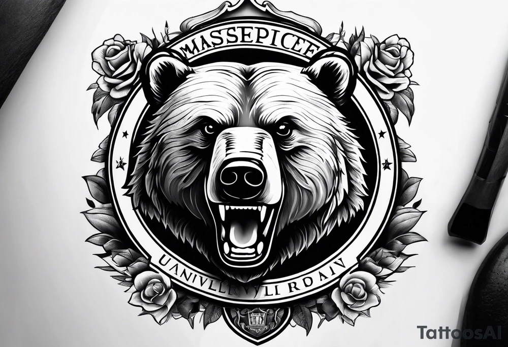 Bruin bear and Cambridge University Crest tattoo idea