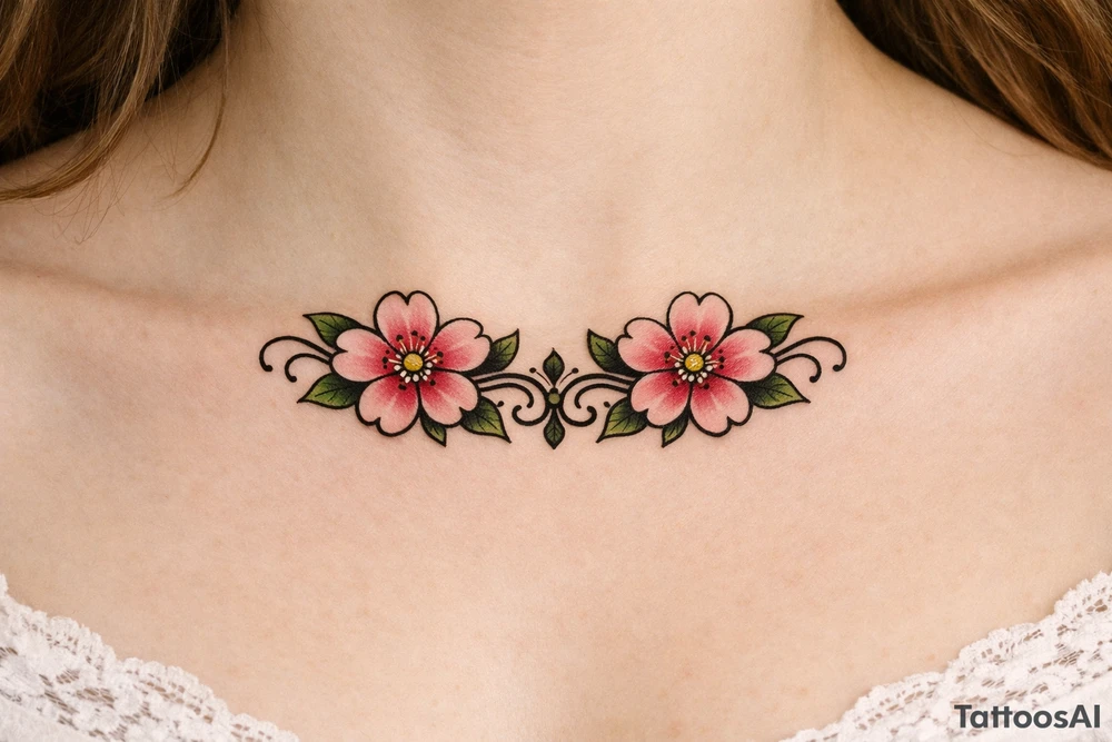 Two Cherry blossoms , symmetrical tattoo idea