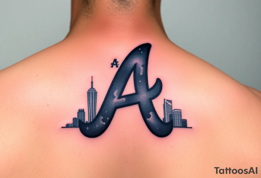 Atlanta Braves letter logo “A” overlapping the Atlanta skyline in the back. Small and jam packed tattoo idea