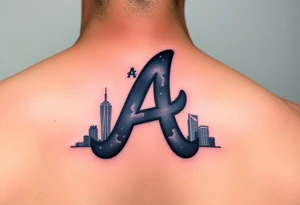 Atlanta Braves letter logo “A” overlapping the Atlanta skyline in the back. Small and jam packed tattoo idea