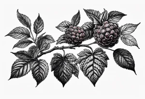 a long raspberry branch with lots of leaves and no shading tattoo idea