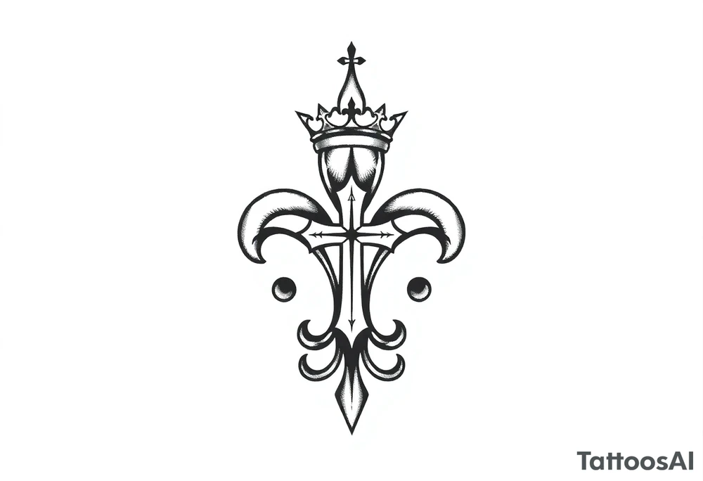 a flor de lis with a crown and a cross inside the flor de lis tattoo idea