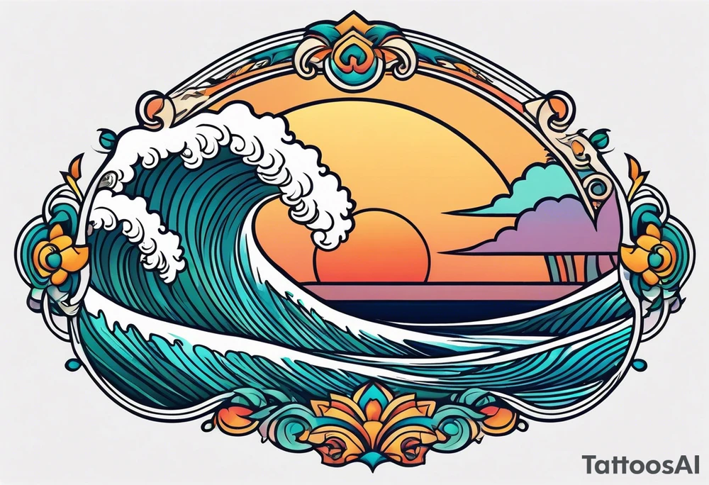 ocean waves tattoo vintage traditional simple and bold colors
within borders tattoo idea