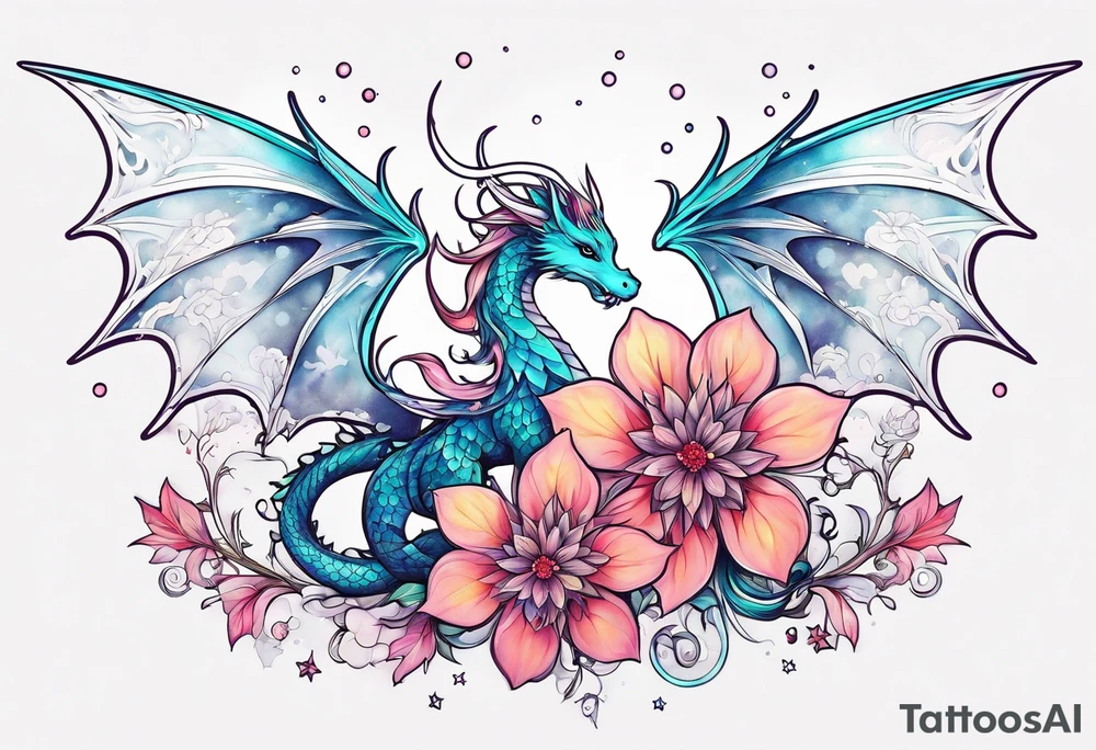 Constellation, wing , snow , cross , dragon female japan kawaii , flower tattoo idea