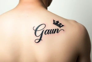 Capital G in handwritten script with a crown tilted to the left on the front right shoulder tattoo idea
