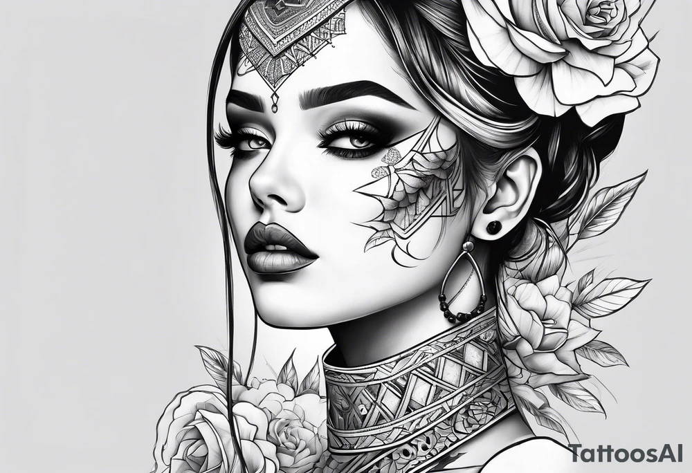 Girl with half a face tattoo idea