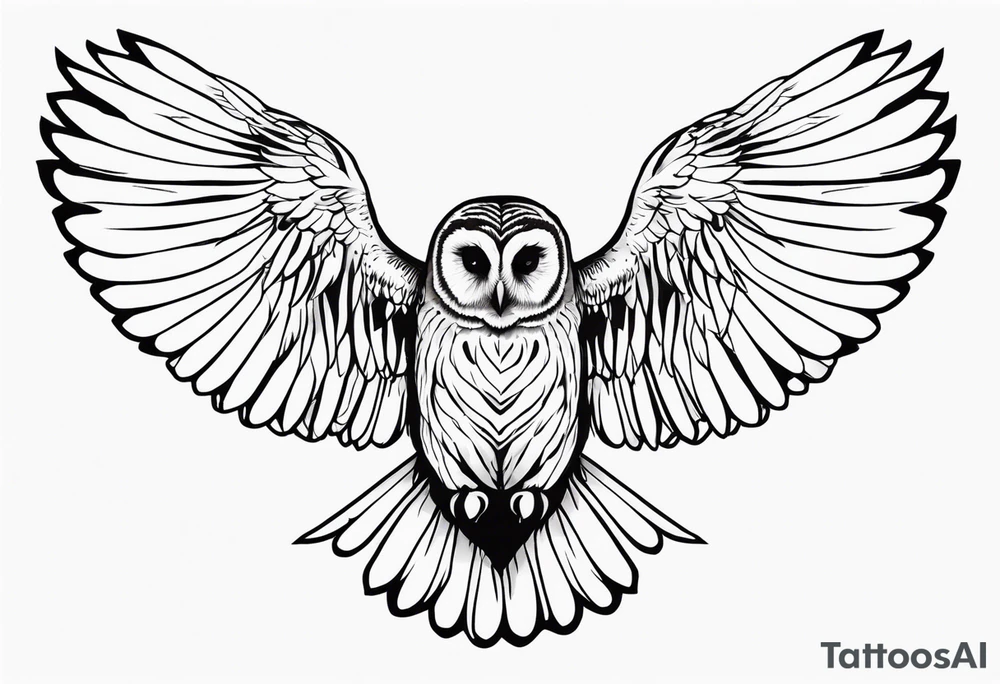 barred owl wings outstretched with a snake in its feet tattoo idea