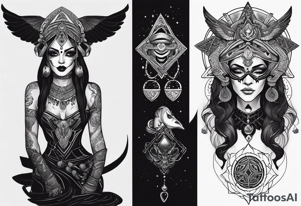kali ma, alien goddess, valkrye, aries, pirate, divine feminine, zenza resonance, pachamama, lotus azul, blank panther, eagle, skull, 5D, nueva gaya, dna 12 tattoo idea