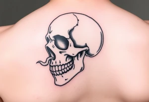 left side of a skull with fungus out of its eyes and mouth tattoo idea