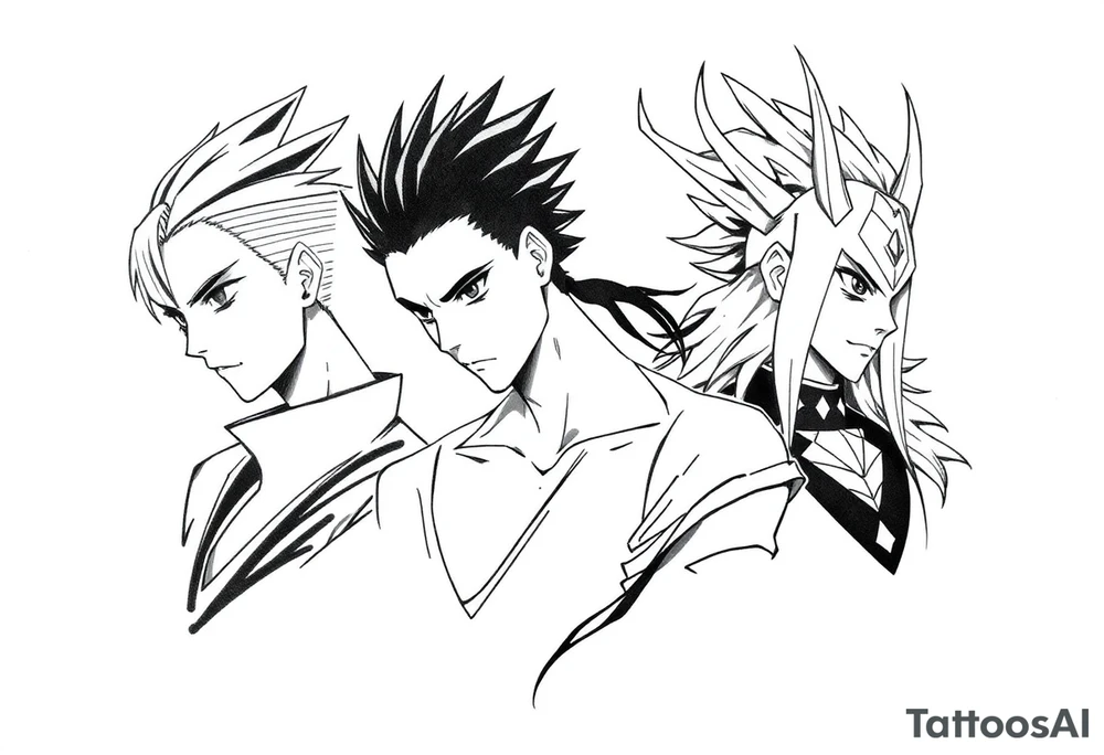 I want a tattoo that has the following anime characters, Zenitsu, gojo, and allmight tattoo idea