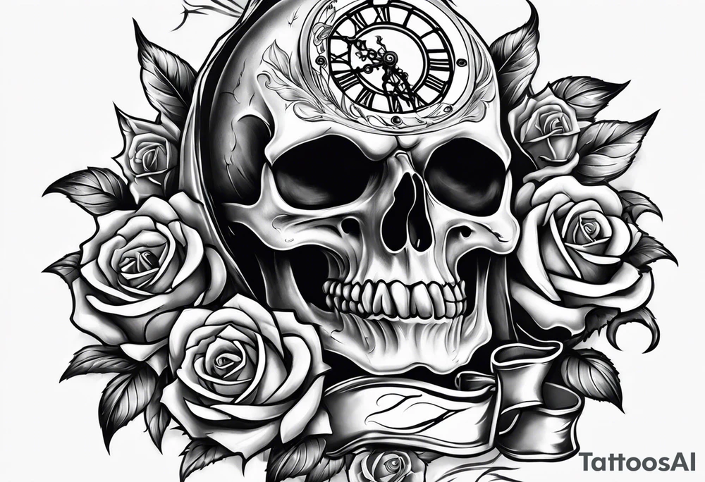 Reaper with roses and pocket watch tattoo idea