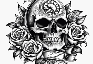 Reaper with roses and pocket watch tattoo idea