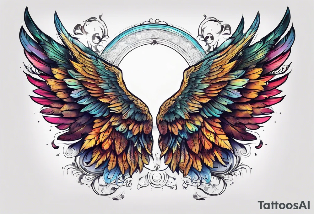 a pair of wings with a halo above them tattoo idea