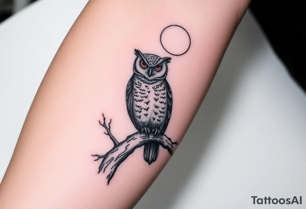 wise owl perched on ancient oak branch under starlit sky tattoo idea