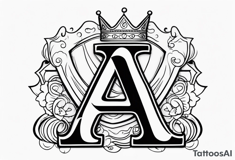 the letter A in cursive with a crown over it that has a money sign in it that can fit on a forearm tattoo idea