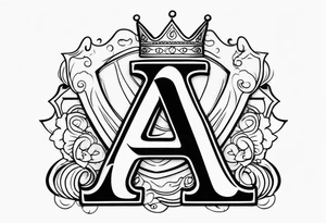 the letter A in cursive with a crown over it that has a money sign in it that can fit on a forearm tattoo idea