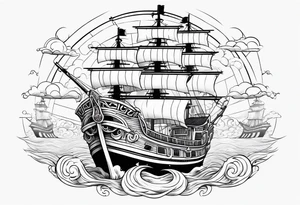 ONE PIECE SHIP THOUSAND SUNNY WITH STRAWHATS CREW tattoo idea