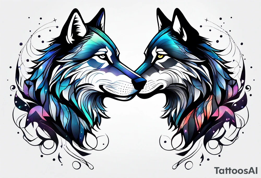 Constellation, two animal wolf tattoo idea