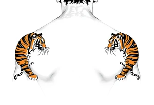 Matching orange and black tiger stripes wrapping around both upper arms tattoo idea