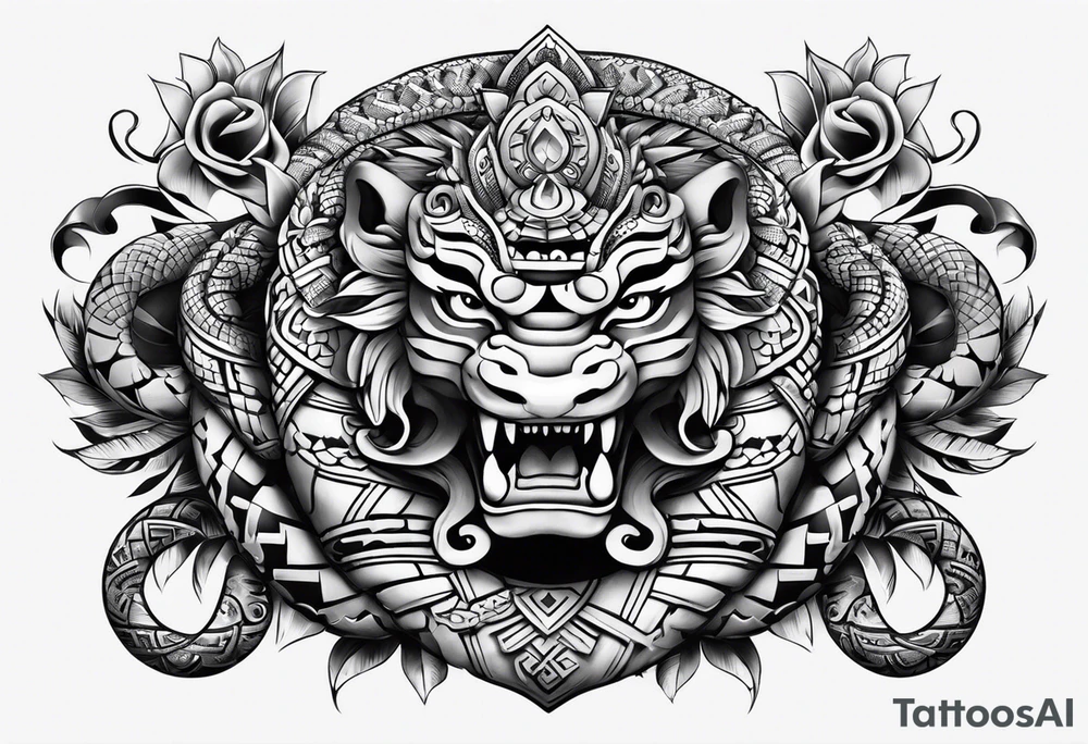 aztec double snake sleeve tattoo idea