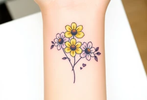 Yellow daisy Purple Hearts in heaven tattoo idea