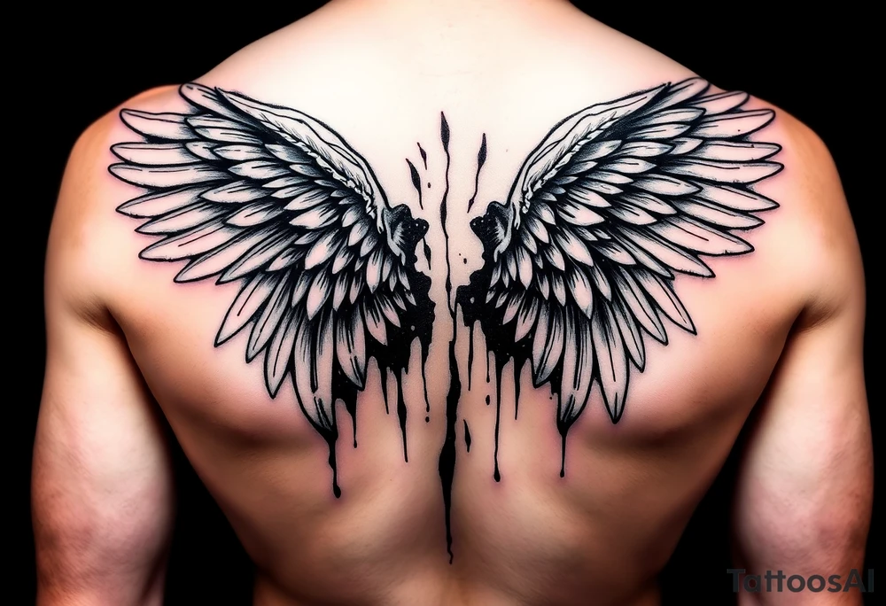 Angel wings in blood tattoo idea